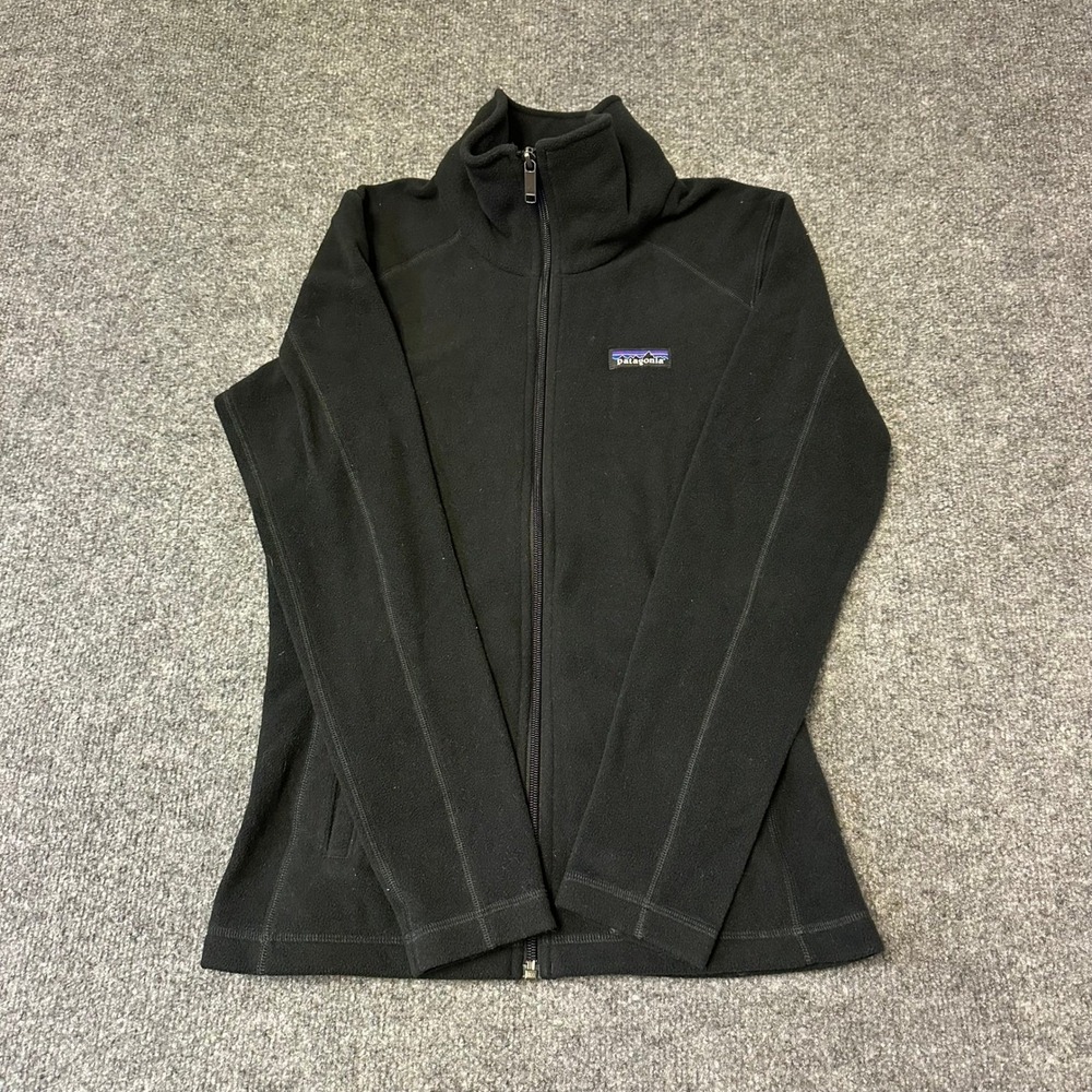 Patagonia Fleece Jacket Womens XS Black Full Zip Mock Neck BCG Logo Outdoor